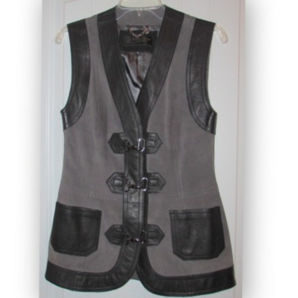 HAYDEN HARNETT Black Gray Suede Leather Vest XS